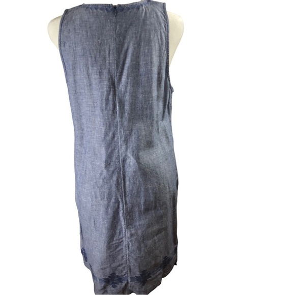 Artisan NY Embroidered Linen Shift Dress Women 8 Light Blue and Darker Embroider - Picture 5 of 8